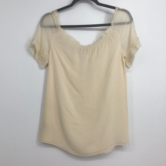 Theory  100% Silk Ivory ruffled raw hem layered Georgette blouse SP - Picture 12 of 13